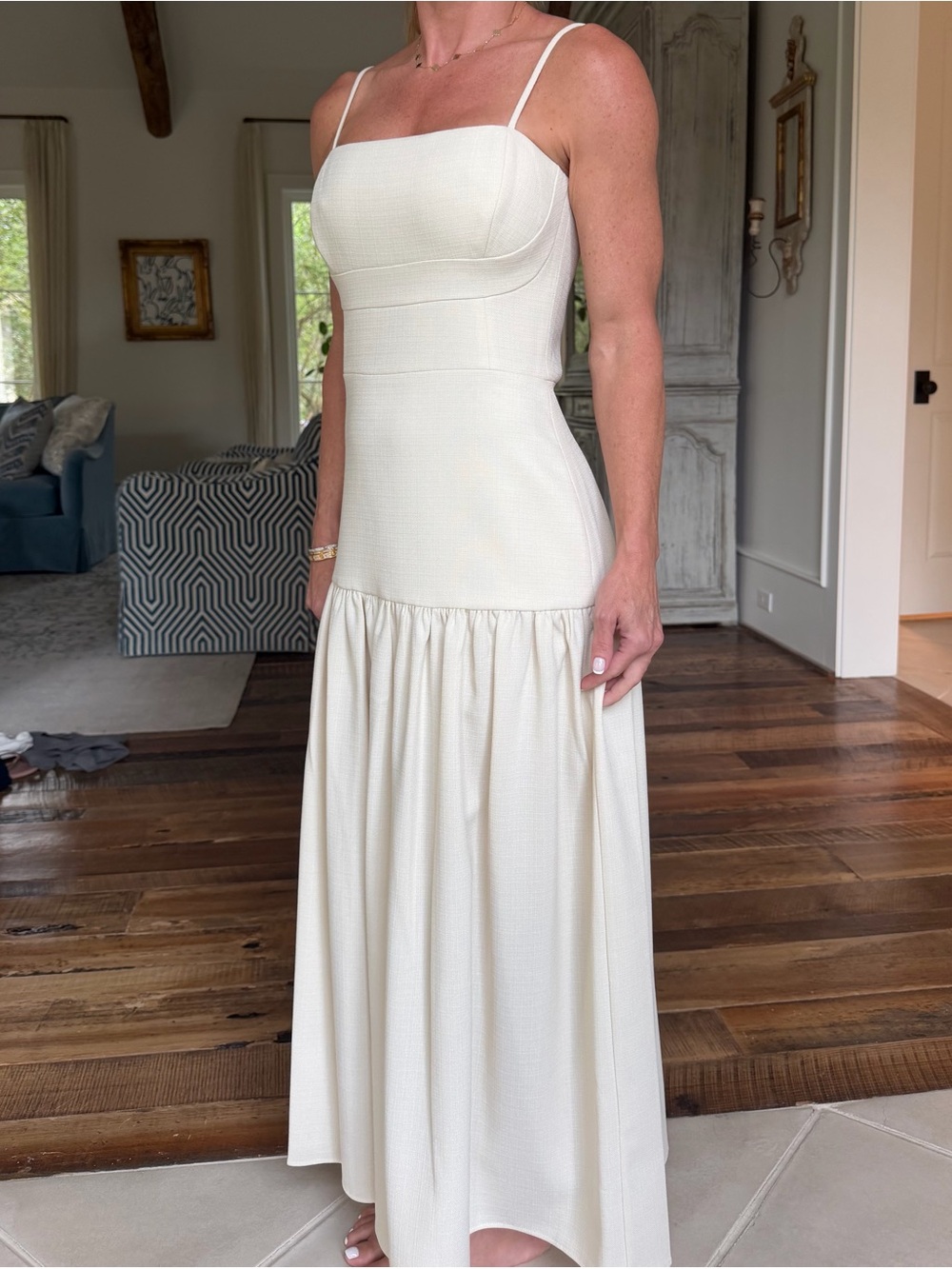 Alexis Elegant Cream Spaghetti Strap Maxi Dress